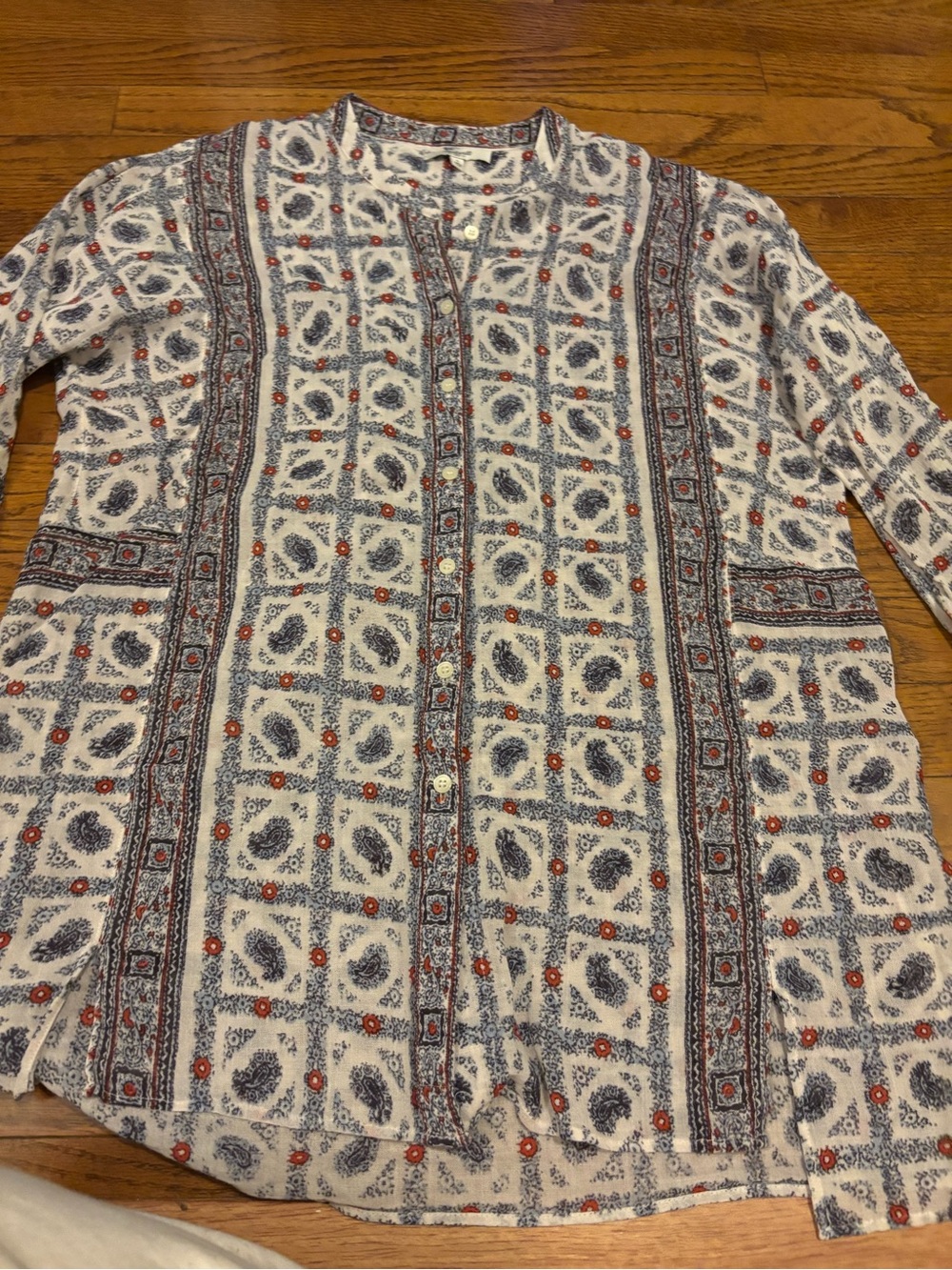 Madewell White Shirt Jacket with Blue & Red Print